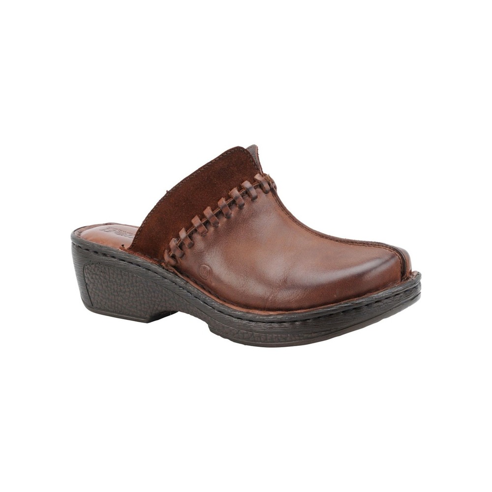 Born Ellendale Clogs Brown Leather Suede Whipstitch Wedge Mules Size 9